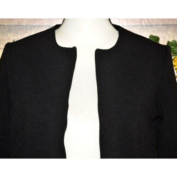 Mango Suit Black Open Front Crop Jacket Size XS Pockets Ribbed Career Casual - Picture 2 of 10